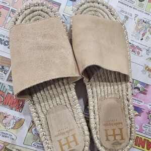 Tan Suede Slide Sandals